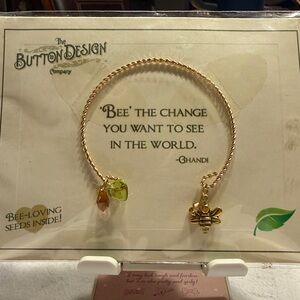 The Button Design Gold Bee Charm Bracelet - Gold with Green & Amber Accents NWT